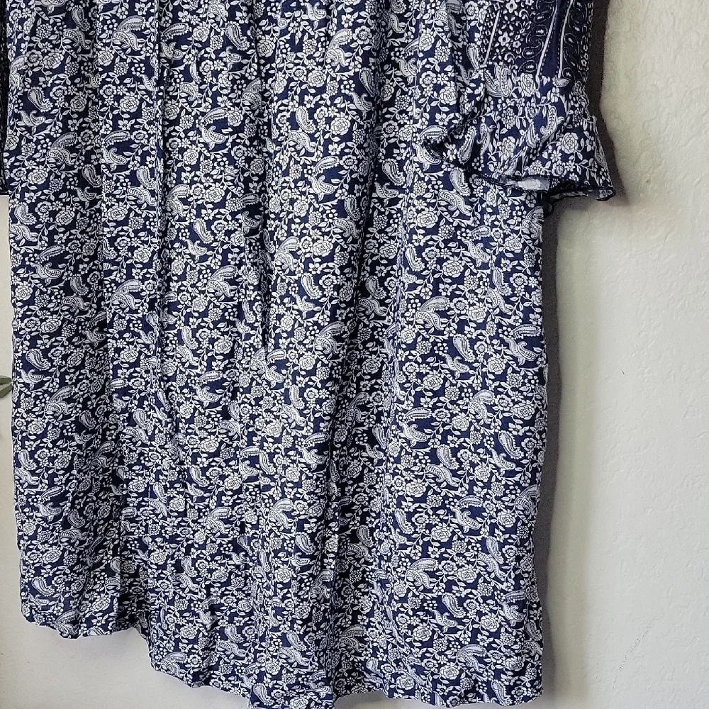 Suzanne Betro Boho Tyle Navy and White Floral Patterned Dress Size XL - Picture 3 of 10